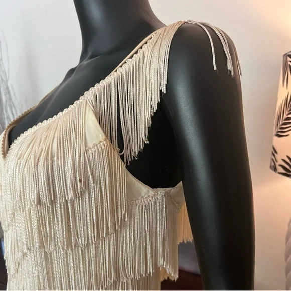 Ivory Fringe Slip Dress - Picture 4 of 16